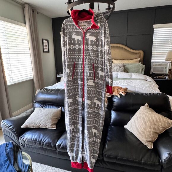 Tipsy Elves couple Matching Pajamas Set | Moose Fair Isle Hooded L/M Christmas - Picture 9 of 13